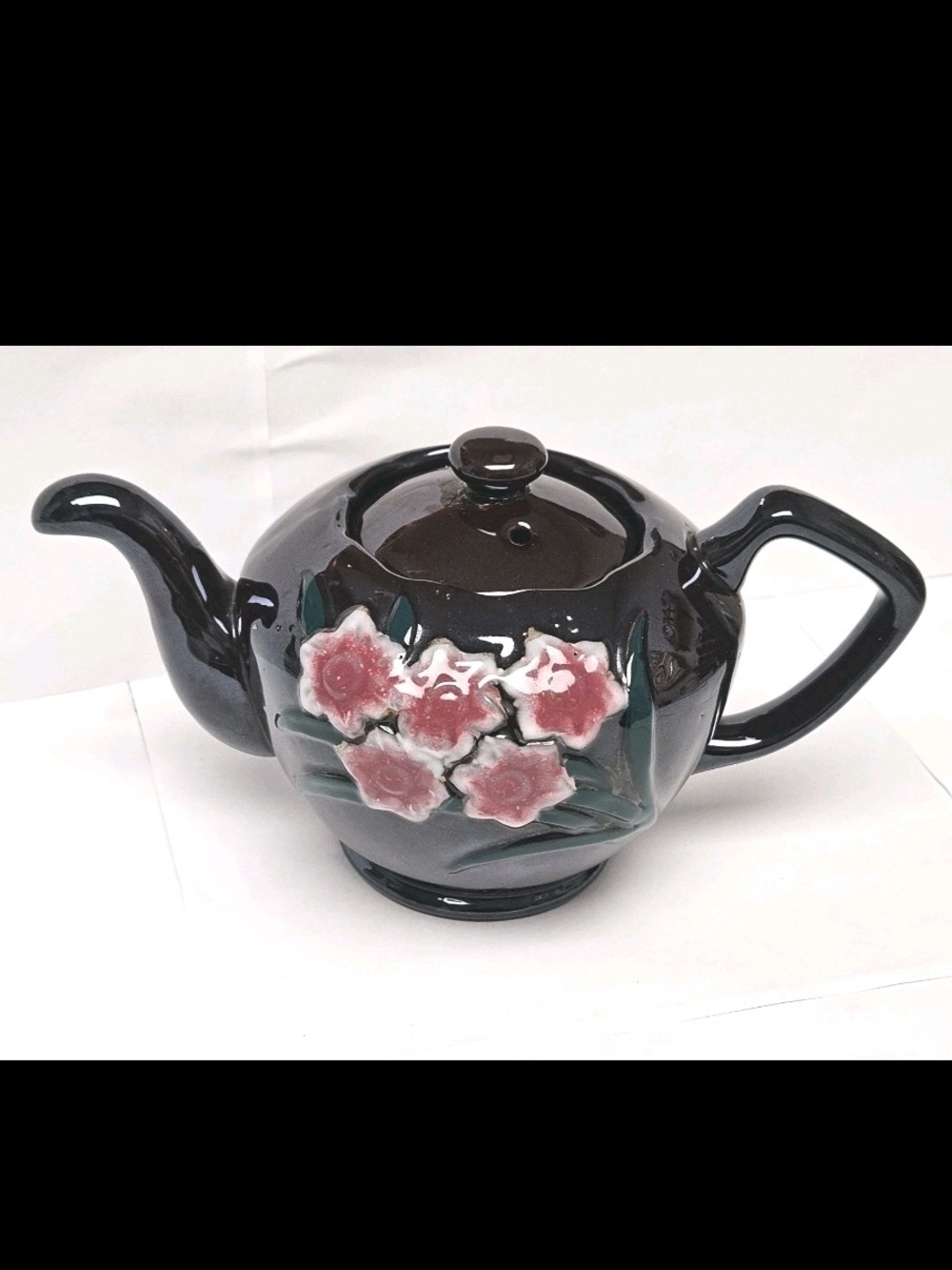 Vintage Teapot  Occupied Japan Brown Betty Redware Floral Tea pot With Lid Rare